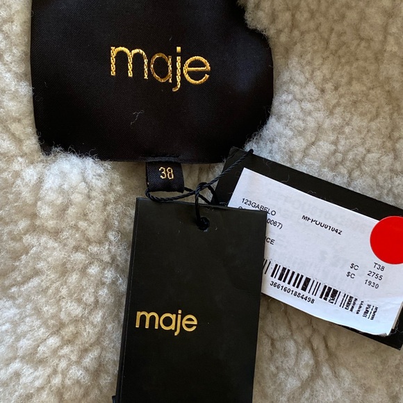 NWT Maje Tan and Cream Lamb Shearling Jacket- Gabelo jacket in Camel size 38 - Picture 13 of 16